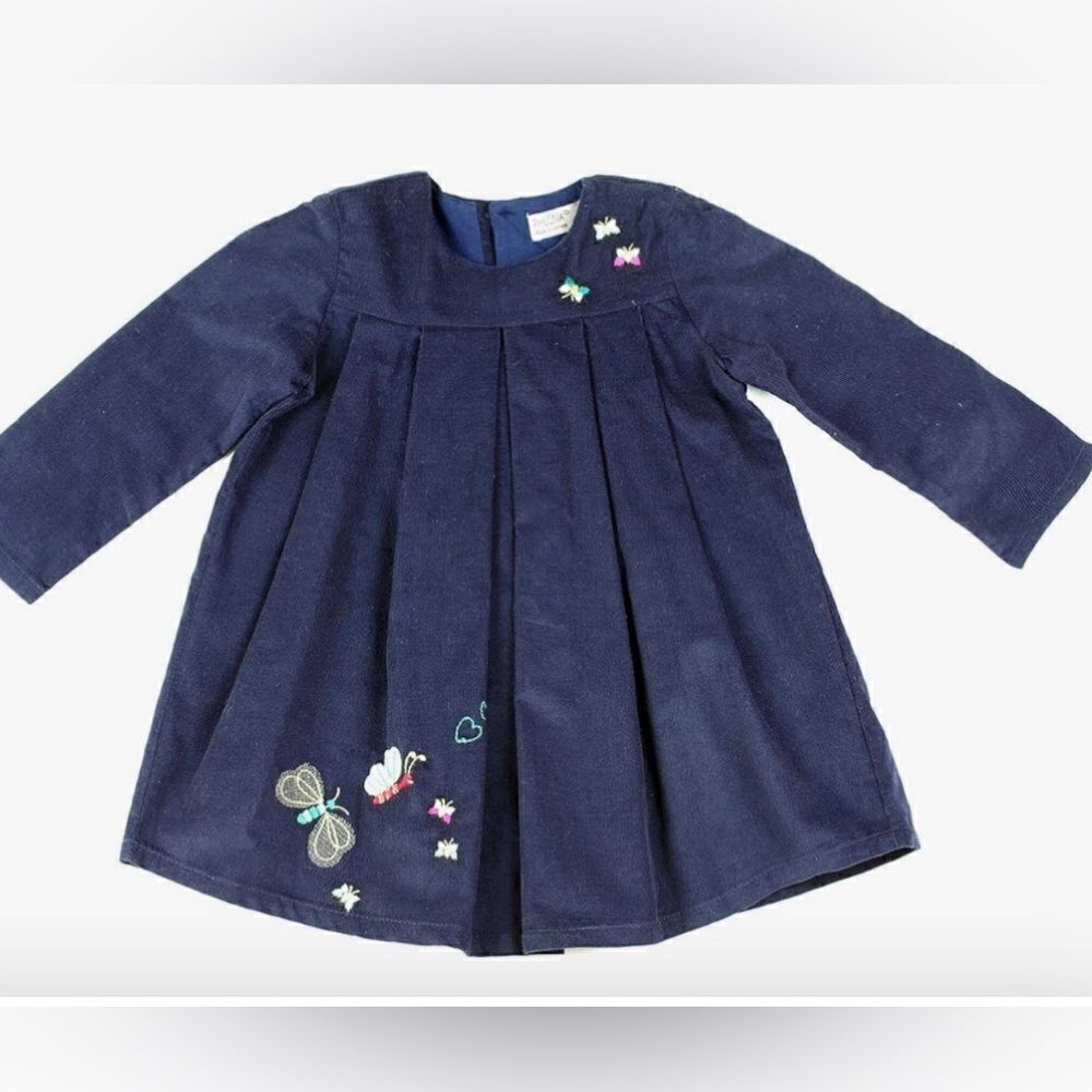 Phlona Navy micro corduroy embroidered dress NWT size 9 months